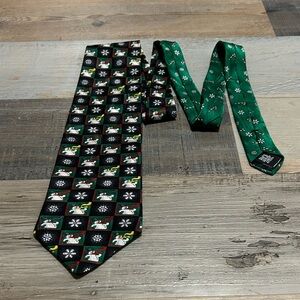 VTG Hallmark Holiday Tradition Men’s Christmas Black Green Snowman Silk Ties